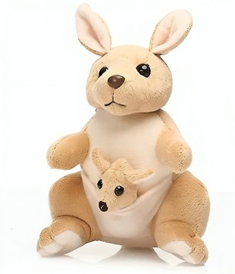 softy n crafty Soft Plush Stuffed Cute Brown Kangaroo with Cute Baby Soft Toy for Kids  - 35 cm(Brown)