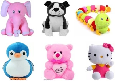 SASTATOY Stuffed Soft Toy Plush for Kids Baby Boy Girl Birthday Medium Size , Set of 6  - 26 cm(Pink, Brown)