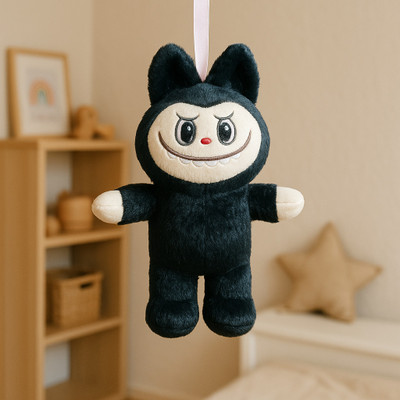 FUN KIDS Black Labubu Plush - 22cm Collectible Toy, Car & Bag Hanging Charm  - 10 cm(Black)
