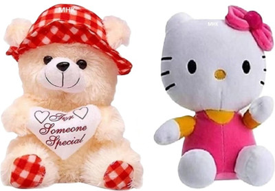 MHK HELLOLKITTY & BUTTER RED CAP Soft Stuffed Toy  - 18 cm(Multicolor)