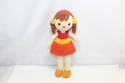 PH Artistic Handmade Amigurumi Crochet Small Multi Color Frock Doll 2 ponytails Doll PHC302  - 7.15 inch(Multicolor)