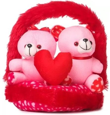 ADORE KART TOYS Couple Love Hanging Teddy in Basket For Valentine Gift for Girls & Wife  - 30 cm(Red)