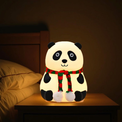 JESAL new Panda Night Light for Kids -Soft Silicone Rechargeable Lamp with Tap Control  - 15 cm(White)