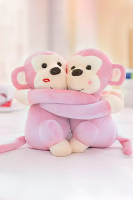 Nyaara Plush Cuddly Couple Monkey Soft Toy  - 30 cm(Pink)