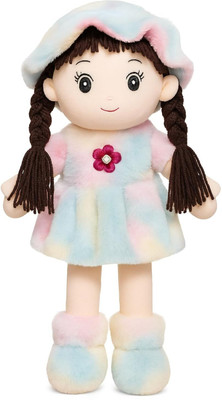 Sanwaliya Collection Cute Soft Doll Toy for Kids | Multicolor Plush Girl Doll with Hat & Dress  - 40 cm(Pink)
