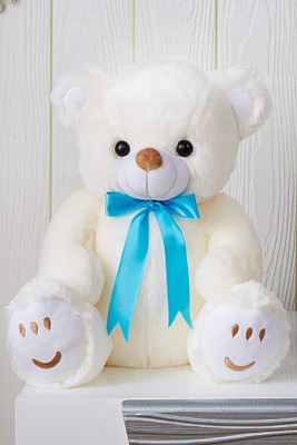 Nyaara Plush Cute Sitting Teddy Bear Soft Toys with Ribbon Bow and Foot Print  - 32 cm(White)