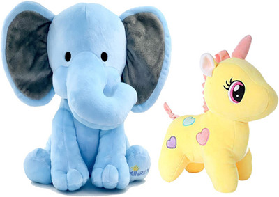 Gking Highy Quality Elephant Sitting With Cute Unicorn Plush Soft Toy For Kids  - 30 cm(Multicolor)