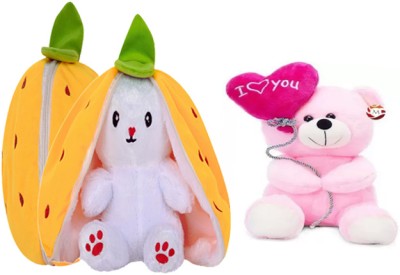 BestLook Stuffed Toy Reversible Strawberry Bunny with Ballon Teddy Bear For Kids  - 30 cm(Multicolor)