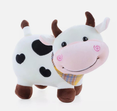 Primo Cleats Plush Cow Stuffed Animal, White with Black Hearts, Brown Horns and Hooves  - 15 cm(White, Black)