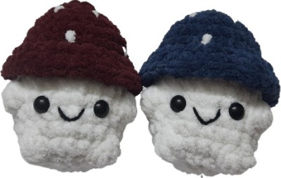 crochet artwork Crochet Amigurumi Handmade Soft Plush Mushroom Toy  - 6 inch(Maroon,Navy Blue)