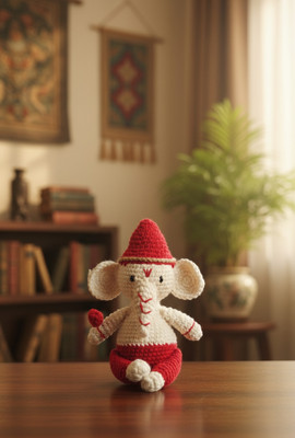 MynaMo Handmade Crochet Lord Ganesha  - 15 cm(Red)