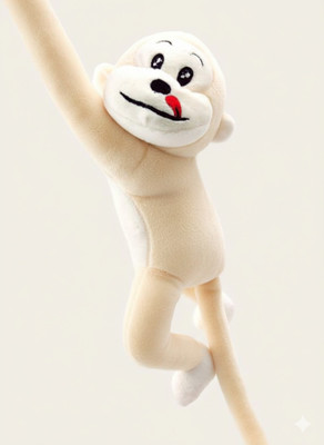 R.B. Fashion Hanging Monkey Soft Toy for Kids – Plush Stuffed Animal with Velcro Hands 28cm  - 6 cm(Cream)