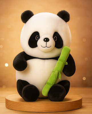 CuddleAura Panda Plush 35cm Ultra-Soft Toy | Cuddly Black & White Bear with Green Bamboo  - 35 cm(Black, White)
