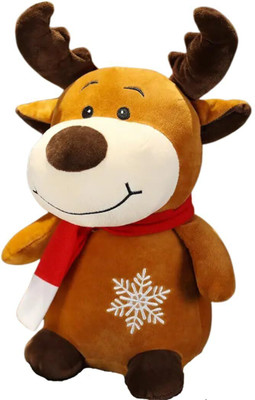 tinytotem Christmas Reindeer Plush Toy – Soft Stuffed Animal with Scarf & Snowflake  - 8 inch(Brown)