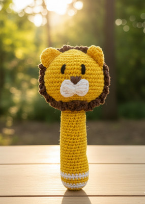 MynaMo Handmade Crochet Lion Rattle  - 22 cm(Yellow)