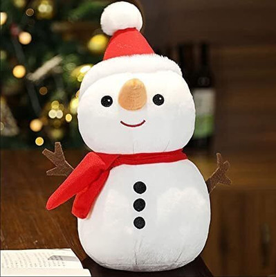 tinytotem Snowman Plush Toy – Soft Stuffed Snowman with Santa Hat & Red Scarf  - 8 inch(White)