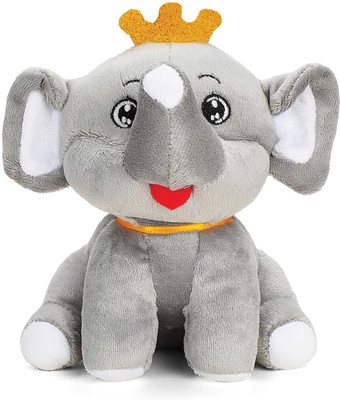 Webby Plush Cute Crown Elephant Soft Toy for Kids  - 20 cm(Grey)