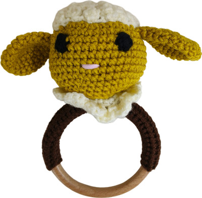 craftkari Rattle Sheep Crochet toy  - 18 cm(Mustard and white)