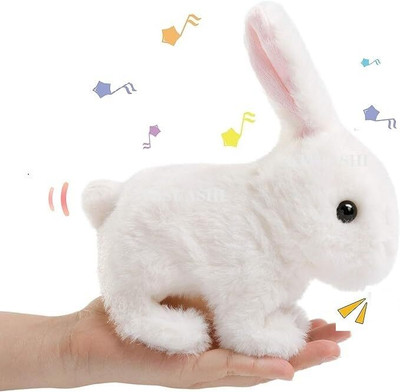 Bitline Hopping Rabbit Bunny Toy with Sounds Jumping Rabbit Wiggling Ears Mouth Nose  - 7 cm(White)