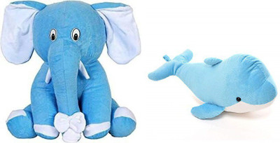 HELLOBEAR Soft Plush Blue Elephant & Blue Dolphin Soft Toys Combo For Kids  - 30 cm(Multicolor)