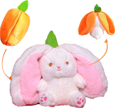 PlushBuddy Reversible Carrot Bunny Plush Toy - Soft and decorative 30CM ,Gift with zipper  - 25 cm(Pink)