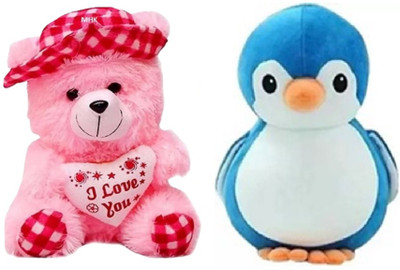 MHK Penguin & Pink Cap Soft Stuffed Toy  - 18 cm(Multicolor)