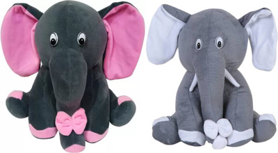 FUN2PLAY Cute set of 2 soft elephant toys for kids & gift  - 25 cm(Grey)