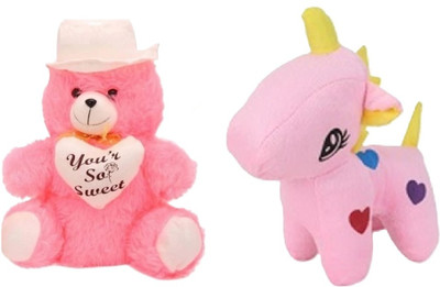 MHK Pink Unicone & White cap teddy Soft Stuffed Toy  - 18 cm(Multicolor)