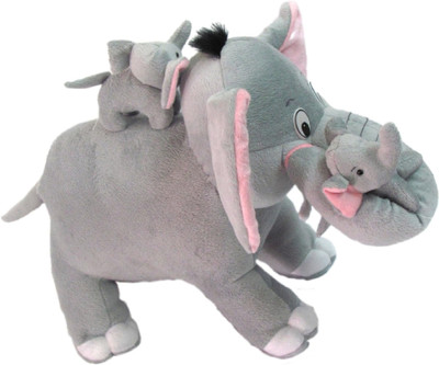pari pari Mother Elephant with Two Babies Model No A-67 Stuffed Soft Plush Animal Toys  - 35 cm(Multicolor)