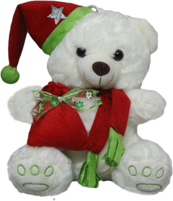Tickles Soft Stuffed Plush Christmas Teddy With Potli & Santa Hat Animal Toy  - 25 cm(White)