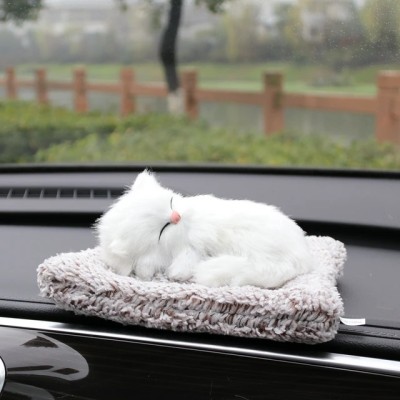 PLUSHJOY Stuffed Fur Soft Sleeping Cat Plush Toy with Press Simulation Sound for Kids  - 18 cm(White)