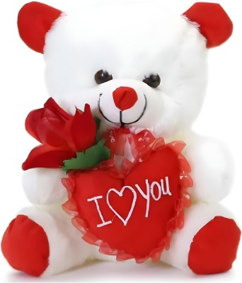 Teddify I love You Couple Red Rose Heart Teddy Bear  - 28 cm(RED n White)