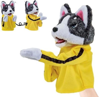 Pamidhar Kung Fu Dog Hand Puppets Animal Soft Stuffed Plush Toy with Sound Dog Boxing  - 9 inch(Yellow, White)