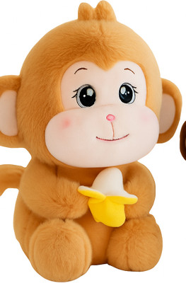 CuddleAura 25cm Cute Monkey Plush Toy with Banana |Mink Fabric|  - 10 cm(Brown)