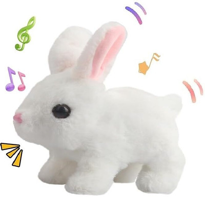 Bitline Hopping Walking Bunny Toy with Sounds Jumping Rabbit Wiggling Ears Nose Mouth  - 7 cm(White)