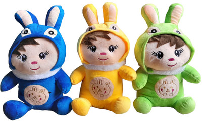 KUSH Cute Doll with Bunny Cap, Washable & Safe Stuffed Toy Color as per Stock  - 34 cm(Multicolor)