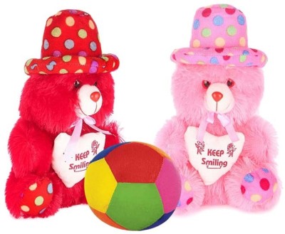 Topgrow Red,Pink Teddy Bear Cap Style with Heart (12Inch) With Ball Teddy Set of 3  - 12 inch(Pink, Red)