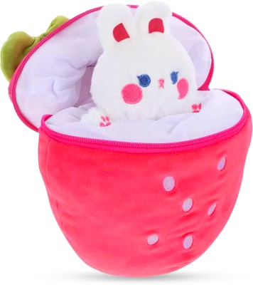 KIDOLOGY Strawberry Plush Stuffed Toy Pillow Reversible Bunny Soft Toy For Kids  - 30 cm(Pink)