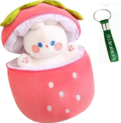 Gking Cute Trendy Hidden Strawberry Rabbit With Keychain Combo  - 30 cm(Multicolor)
