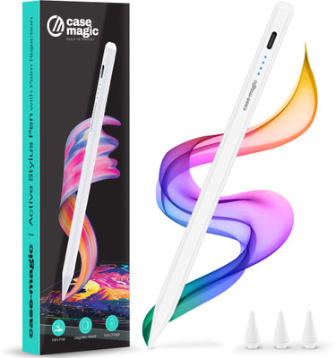 Case-Magic iPad Pencil Active Stylus Pen , Palm Rejection, for iPad 2018-2024, Pro, & more. Stylus(White)