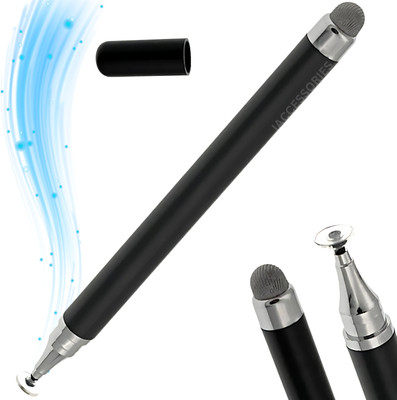 iAccessories 2 Way Universal Capacitive Microfibre with Fine Point Silicon Disc Tip Stylus(Black)