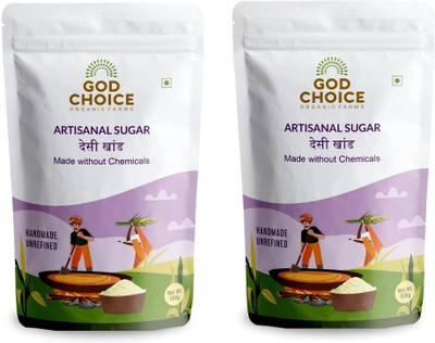 God Choice Organic Farms Artisanal Sugar | Desi Khaand | Unrefined | 1kg Sugar(500 g, Pack of 2)