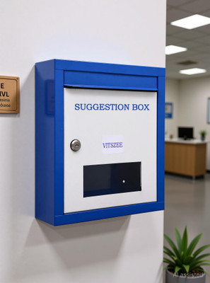 VITSZEE High Grade Metal Suggestion Box/Letter Box/Complaint Box/Donation Box/Startup idea innovation box/ with Two Key Lock Wall Mountable or On Table Surface (Blue) Suggestion Box(Blue)