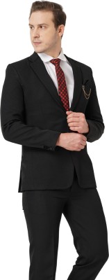 MR. DULHA Single breasted Slim Fit (Black) Solid Men Suit