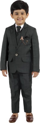 Fourfolds 5 Piece Coat Suit Set Checkered Boys Suit