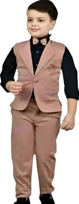 GUPTAECOMMERCE Boys Party(Festive) Waistcoat Bodysuit(BABY PINK)