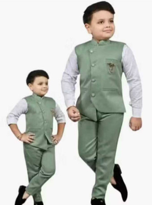 Paryushnam Boys SHIRT , WAISTCOAT AND PANT SET COAT PANT SUIT SET KIDS BABY BOYS DRESS WEAR Self Design Boys Suit