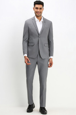 Allen Solly Men Grey Slim Fit Check Formal Two Piece Suit Checkered Men Suit