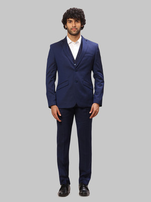 PARK AVENUE 2SB 3 PC NOTCH WITH PIPING W/C-S.SLIM Self Design Men Suit