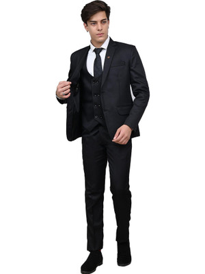 BLACKZED Single Breasted Solid Men Suit
